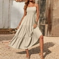thumbnail image 1 of Lorytime Women's Summer Dresses Casual Solid Color Long Dress Sleeveless Smocked Tiered Boho Maxi Dress Tube Dress Square Neck Layered Pleated Flowy Holiday Dress Plus Size Brown M, 1 of 9