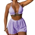 thumbnail image 1 of Lorytime Women's Swimsuits 3 Piece Cutout Bikini Halter Neck Bathing Shorts Ruffle Beach Vacation Purple M, 1 of 3