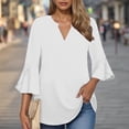 thumbnail image 1 of Lorytime Womens 3/4 Sleeve Summer Tops Petite Tunic Cotton Bell Sleeve Tops Casual Plain V Neck Shirts Cute T Shirts 2025 Fashion Spring Summer Ladies Tops Loose Fit Basic Outfits Pullover White S, 1 of 6