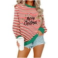 thumbnail image 1 of Lorytime Womens Christmas Sweatshirts Letters Stripes Print Shirt Crew Neck Long Sleeve Pullover Drop Shoulder Tops, 1 of 5