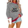 thumbnail image 1 of Lorytime Womens Christmas Sweatshirts Letters Stripes Print Shirt Crew Neck Long Sleeve Pullover Drop Shoulder Tops, 1 of 4
