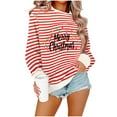 thumbnail image 1 of Lorytime Womens Christmas Sweatshirts Letters Stripes Print Shirt Crew Neck Long Sleeve Pullover Drop Shoulder Tops, 1 of 5