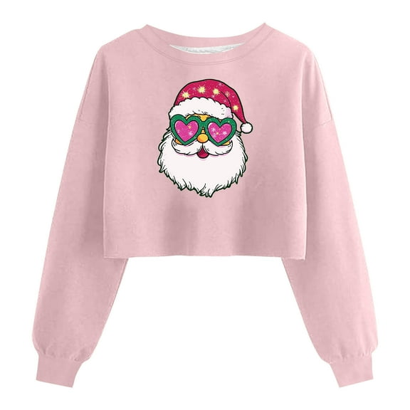 Lorytime Womens Crewneck Sweatshirt Fall Christmas Santa Claus Print Shirt Long Sleeve Pullover Loose Tops