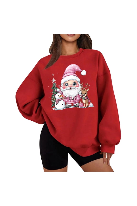 Womens Crewneck Sweatshirt Oversized Christmas Santa Claus Plush Shirt Long Sleeve Pullover Loose Tops