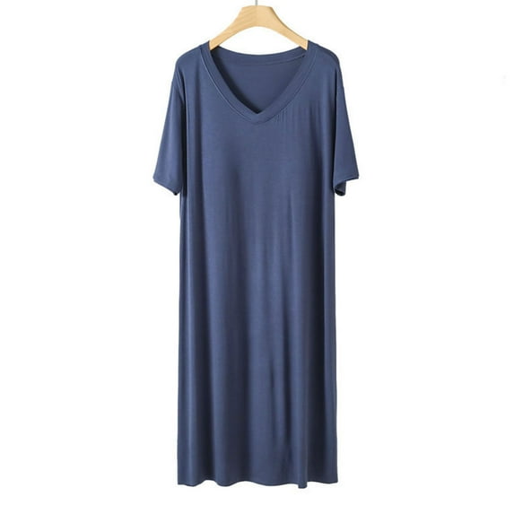 Lorytime Womens Nightgown with Built in Bra Midi Short Sleeve Sleepdress Oversized V Neck Padded Solid Sleepshirts Nightdress Pajamas Dress Comfy Soft Lounge Nightgowns Gray XL