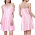thumbnail image 1 of Lorytime Womens Nightgown Mid Length Knee Length Sleeveless Satin Lace Nightdress Oversized V Neck Solid Nightgowns Spaghetti Strap Thin Sleepdress Soft Lounge Pajamas Dress Pink M, 1 of 2