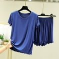 thumbnail image 1 of Lorytime Womens Pajama Set Short Sleeve Ruffle Hem Crewneck T Shirts Elastic Waist Sleep Shorts Breathable Loungewear, 1 of 3