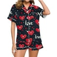 thumbnail image 1 of Lorytime Womens Pajama Sets Valentines Day Letter Short Sleeve Button Down Shirts with Pockets Short Heart Homewear S, 1 of 6