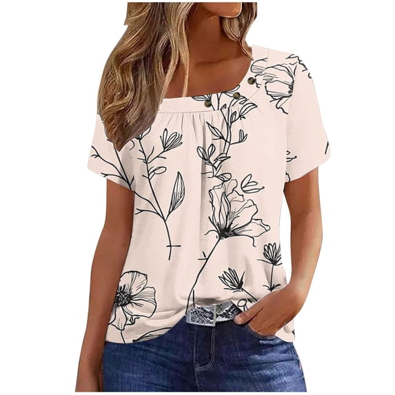 Lorytime Womens T Shirts Graphic Short Sleeve Shirt Crew Neck Trendy Summer Tops Hawaii Ruffle Loose Basic Outfit