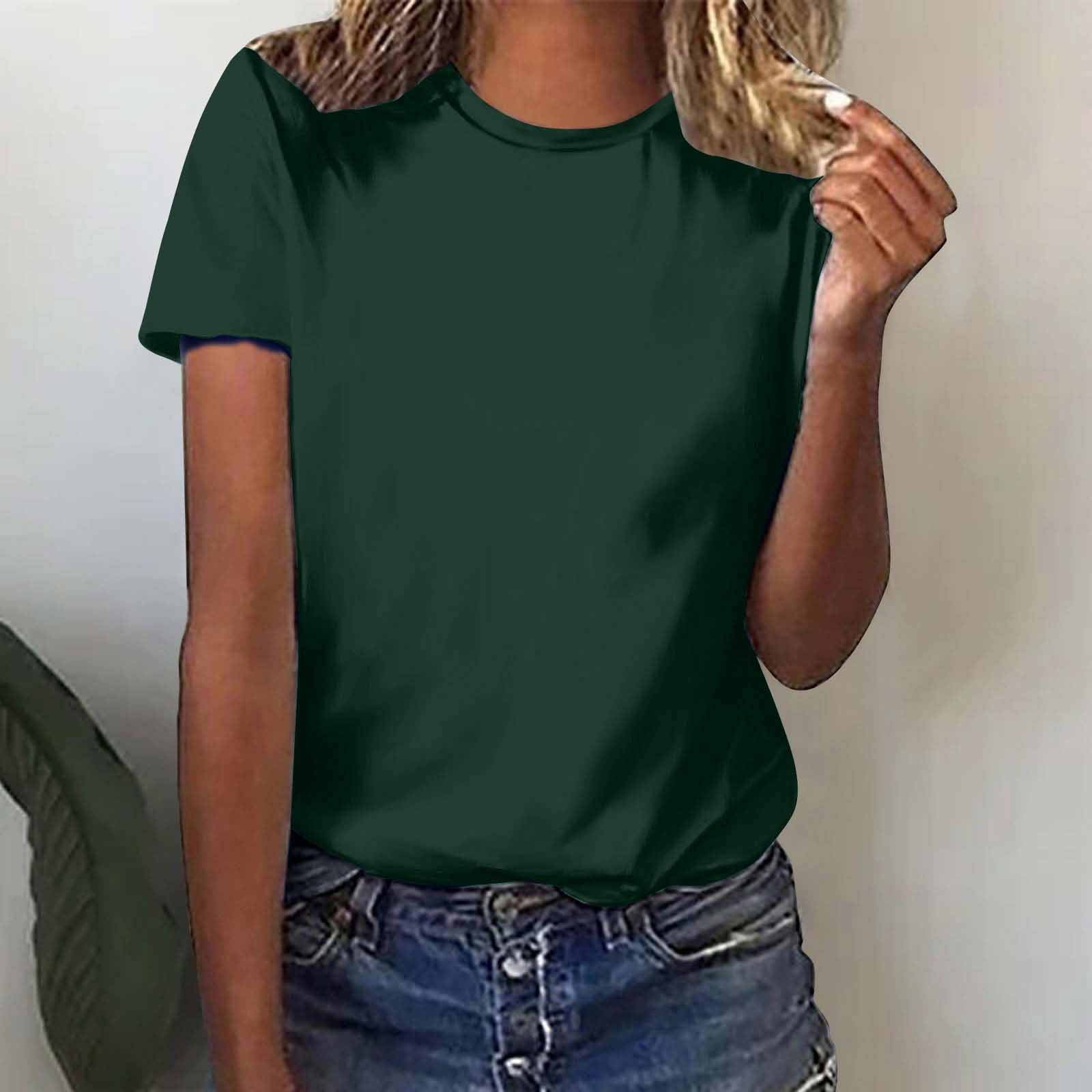 Women's Short Sleeve Crew Neck T-Shirt - Basic Loose Fit Tee, Summer Casual Top, Size S