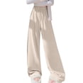 thumbnail image 1 of Lorytime Womens Wide Leg Pants Stripe Elastic Waist Trousers Drawstring Loose Summer Pants Soft Casual Clothes Brown L, 1 of 7