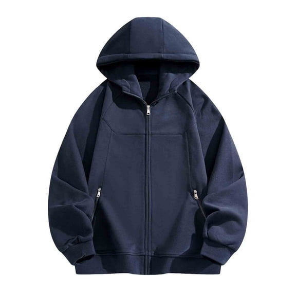 Lorytime Zipper Hoodies for Men Unisex Solid Training Sweatshirt Long Sleeve Jacket with Pocket Oversized Tops Blue XL
