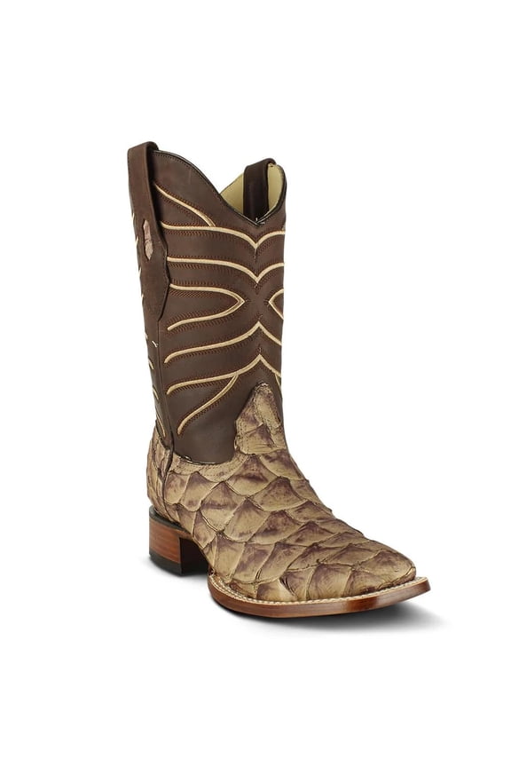 Genuine Pirarucu Fish Brown Square Toe Western Boot (USA Mens Size 11)
