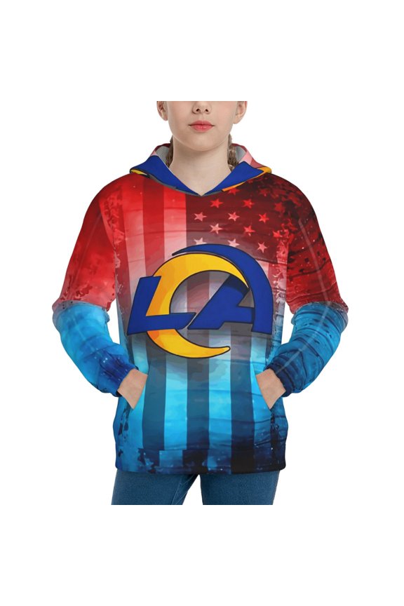 Los_Angeles 1 Youth Long-Sleeved Hooded Sweatshirt, Soft Hooded Pullover For Bo_ys And Gi_rls, Sportswear For Sch_ool Games, Gift For Football Fans (7-12Years)