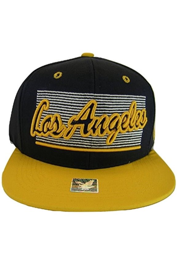 Los Angeles 2-Tone Adjustable Cotton Snapback Baseball Cap (Dark Blue/Gold)