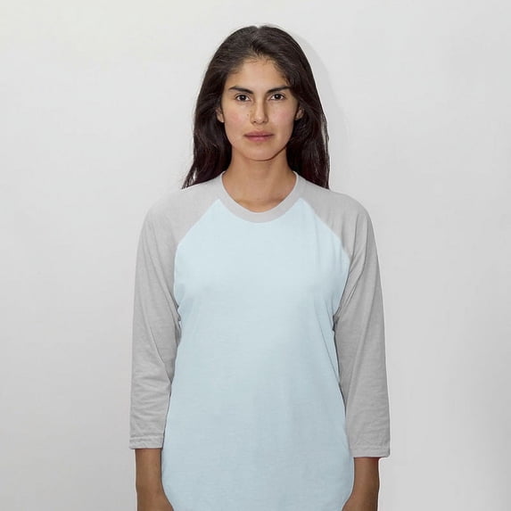 Los Angeles Apparel FF53 Unisex 3/4 Sleeve Raglan Baseball Tee, Light Blue/Heather, S