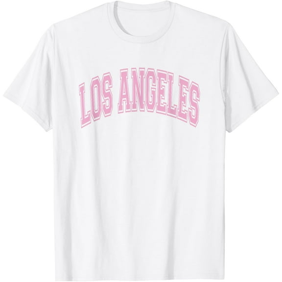 Los Angeles Arched Style Text White with Pink Print T-Shirt