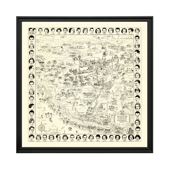 Los Angeles Art, 1937 Vintage Map of Los Angeles California, CA History Wall Decor Gift, Old Los Angeles Map - 24" x 24" Black Framed Print