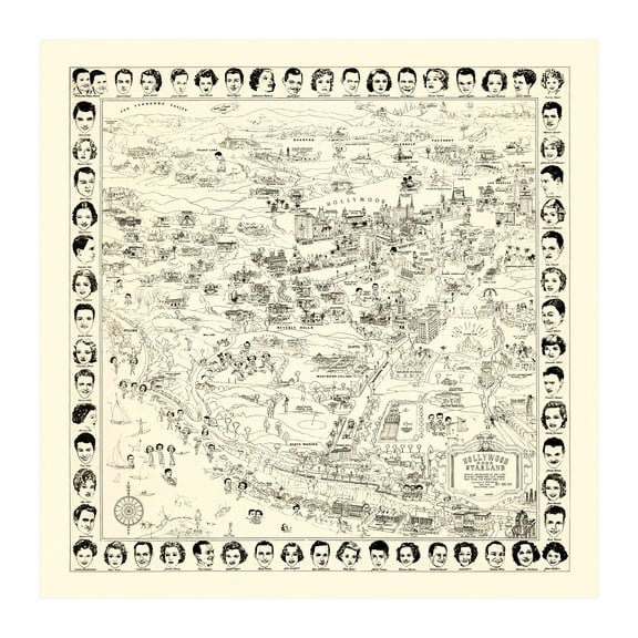 Los Angeles Art, 1937 Vintage Map of Los Angeles California, CA History Wall Decor Gift, Old Los Angeles Map - 30" x 30" Unframed Print