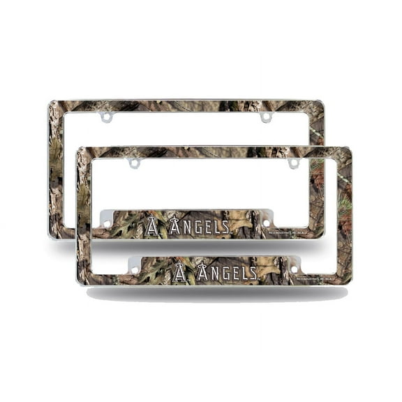 Los Angeles Baseball Angels Chrome Metal (Set of 2) License Plate Frames with Bold Mossy Oak Camouflaged Camo Design
