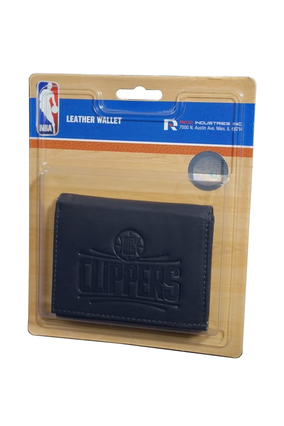 Los Angeles Basketball Clippers Embossed Trifold Wallet - Black Leather - with Worn Distressed Look