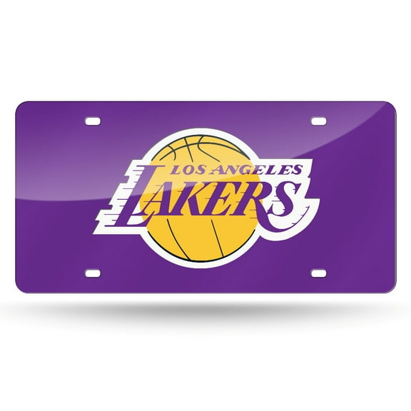 Los Angeles Basketball Lakers Purple Mirror Look Acrylic License Plate Laser Tag