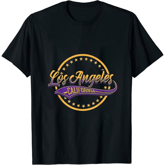 Los Angeles Californa with Star Circle Typographic Design Womens T-Shirt Black 4X-Large