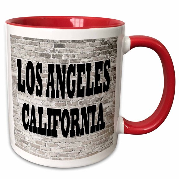 3drose, Los Angeles. California. Brick Wall., 15oz Two-tone Red Mug