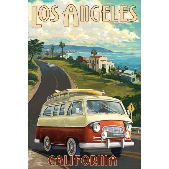 Los Angeles, California, Camper Van (24x36 Giclee Gallery Art Print, Vivid Textured Wall Decor)