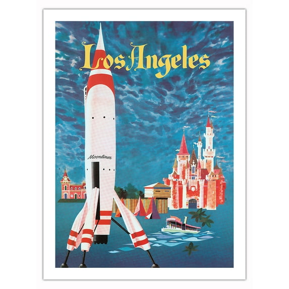 Los Angeles California - Disneyland Moonliner Rocketship - Vintage Travel Poster by David Klein c.1955 - Bamboo Fine Art 290gsm Paper Print (Unframed) 24x32in