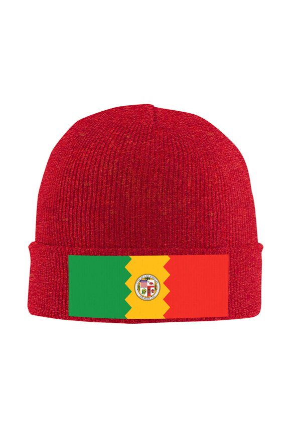 Los Angeles California Flag Beanie Hat Knit Hat Skull Cap for Men Women Winter Hat Red
