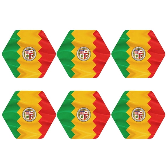 Los Angeles California Flag Leather Drinks Coasters Suitable for Various Cups Set of 6 Hexagon