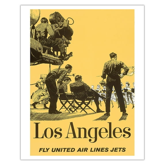 Los Angeles California - Fly United Air Lines Jets - Hollywood Movie Set - Vintage Airline Travel Poster c.1950s - Fine Art Matte Paper Print (Unframed) 16x20in