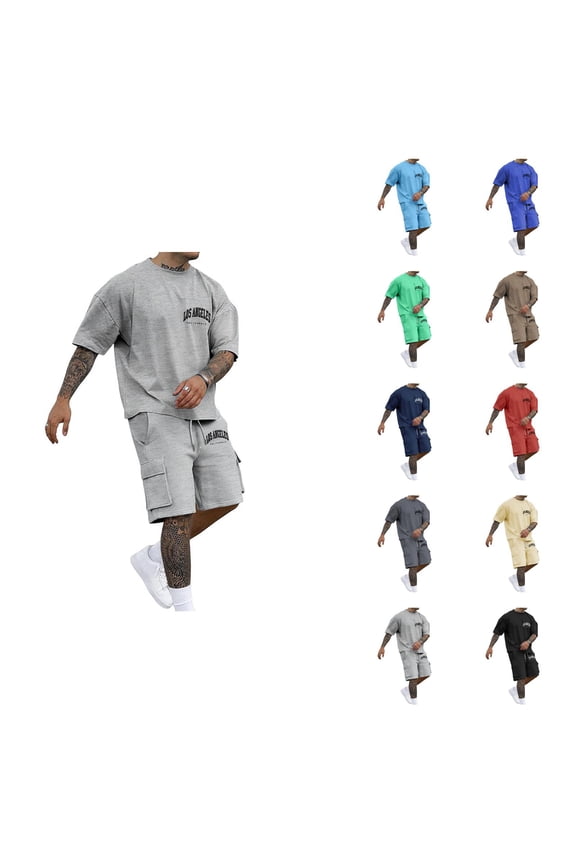 Los Angeles California Graphic Short Sets for Men Summer Casual Crewneck T Shirt and Shorts 2 Piece Matching Set