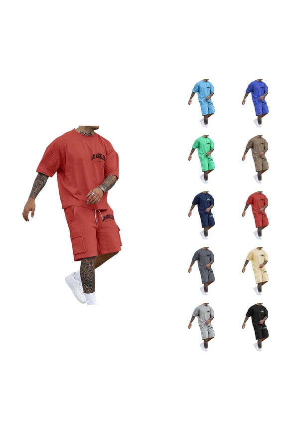 Los Angeles California Graphic Short Sets for Men Summer Casual Crewneck T Shirt and Shorts 2 Piece Matching Set