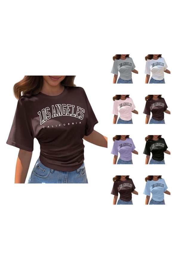 Los Angeles California Graphic Tees for Women 2026 Summer Casual Short Sleeve Crewneck T Shirts