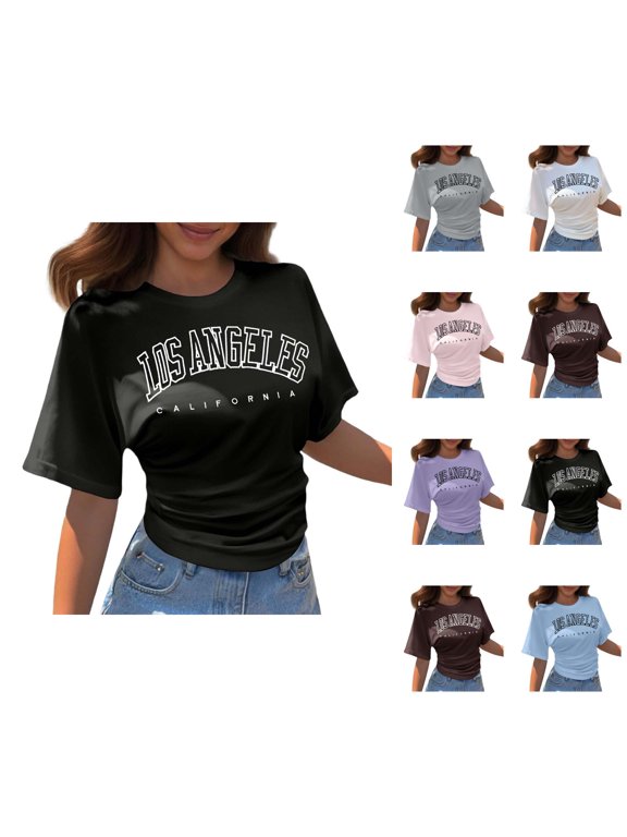 Los Angeles California Graphic Tees for Women 2026 Summer Casual Short Sleeve Crewneck T Shirts