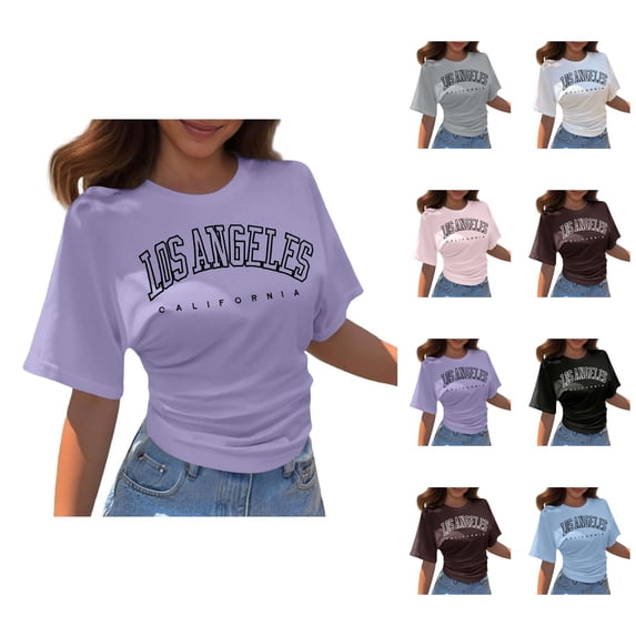 Los Angeles California Graphic Tees for Women 2026 Summer Casual Short Sleeve Crewneck T Shirts