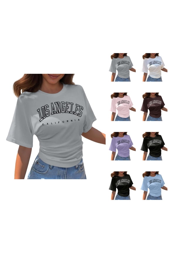 Los Angeles California Graphic Tees for Women 2026 Summer Casual Short Sleeve Crewneck T Shirts