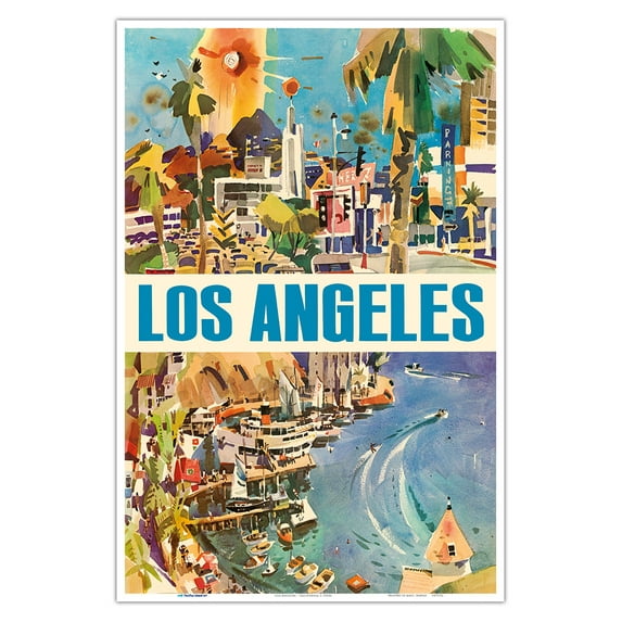 Los Angeles California - LA - Vintage Airline Travel Poster c.1960s - Master Art Print (Unframed) 12in x 18in
