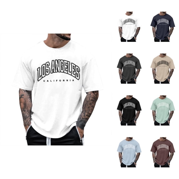 Los Angeles California Letter Graphic Tees for Men 2026 Summer Casual Short Sleeve Crewneck T Shirts Streetwear
