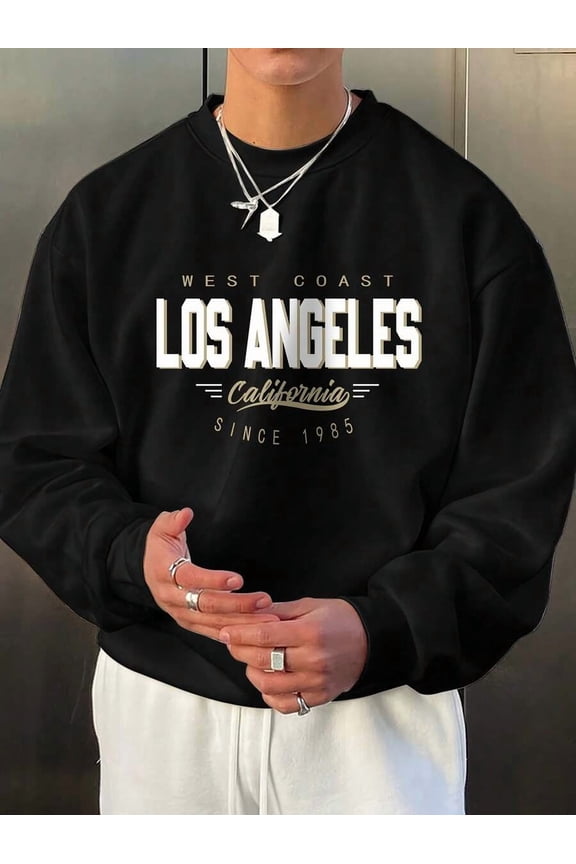 Los Angeles, California Printed Men's Fashion Long Sleeve Sweatshirt - Comfortable Crew Neck, Suitable Outdoor Sports, All Seasons