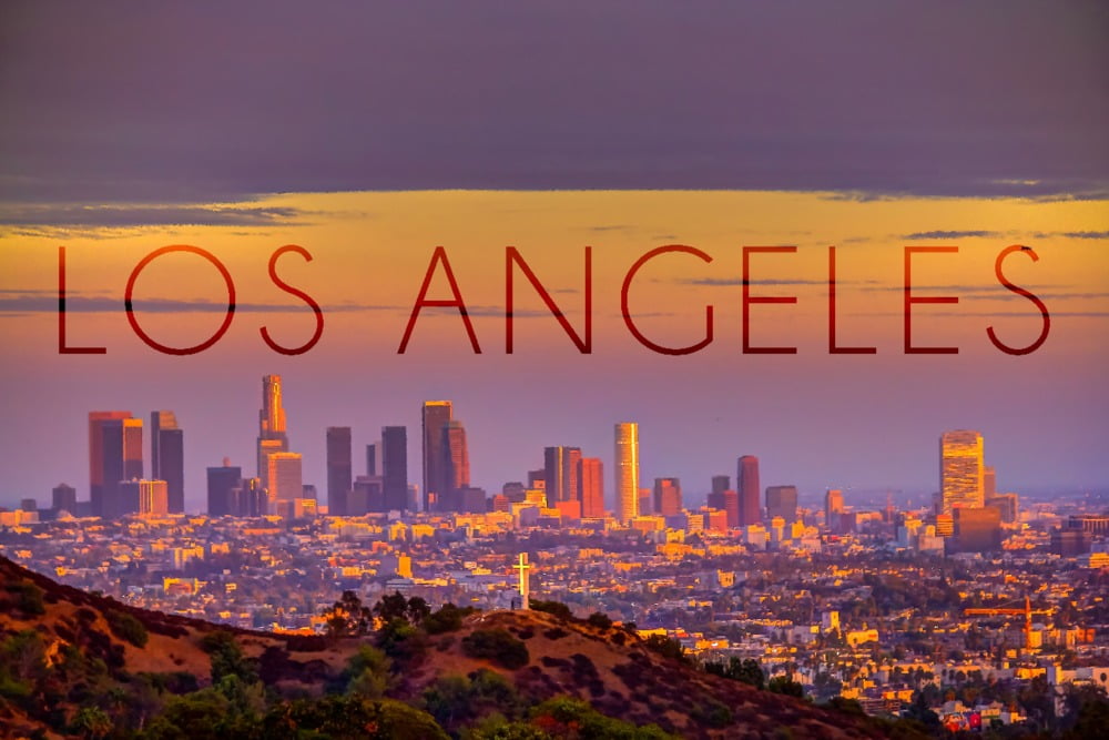 Los Angeles, California, Skyline at Sunset (9x12 Wall Art Print, Home