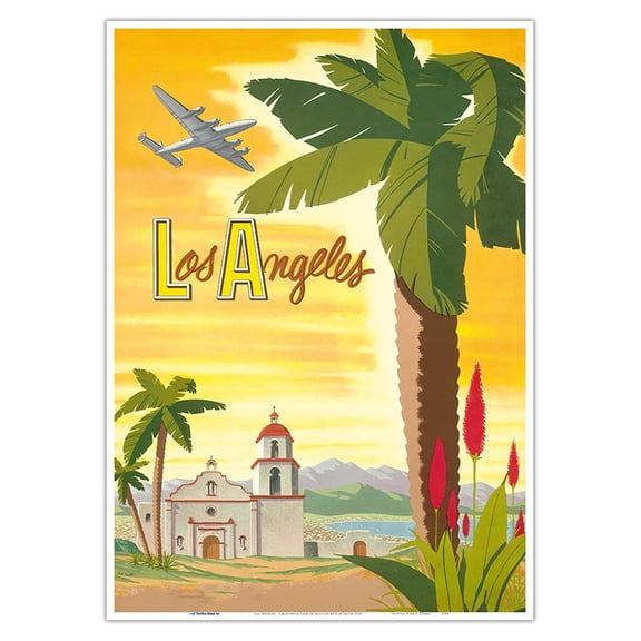 Los Angeles California Spanish Mission - Vintage Travel Poster by Bob Smith 1956 - Master Art Print 10in x 14in