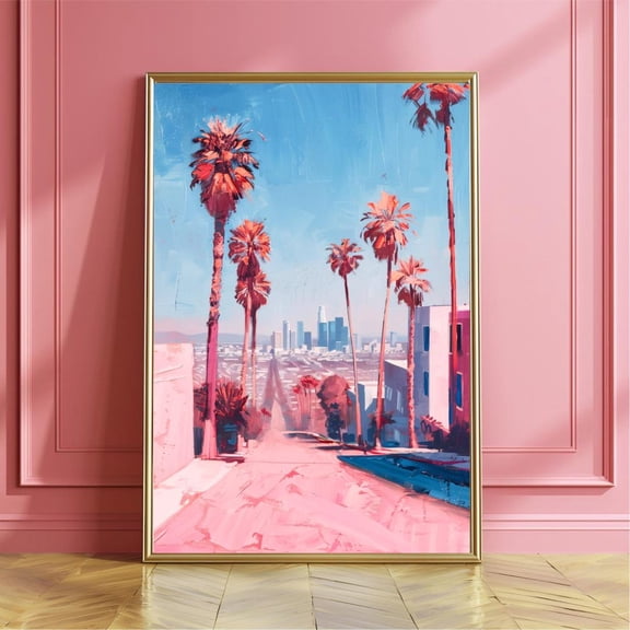 Los Angeles California Travel Art Modern Girly Wall Decor In Pink And Blue LA, Unframed Poster