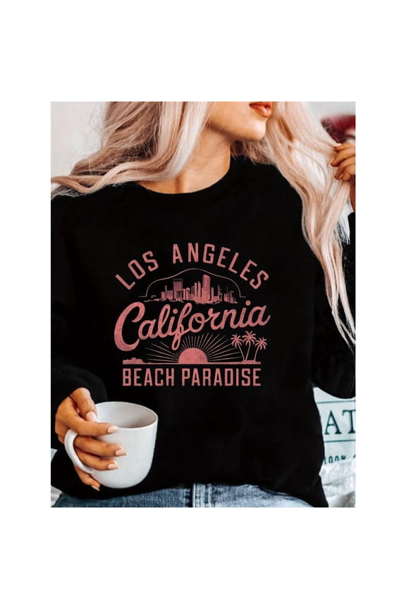 Los Angeles California Travel Sweatshirt Vacation Sunset Palm Graphic Top S-3XL