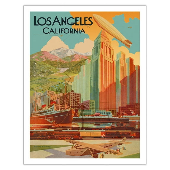 Los Angeles California - Vintage Travel Poster by Edward Withers c.1929 - Fine Art Matte Paper Print (Unframed) 20x26in