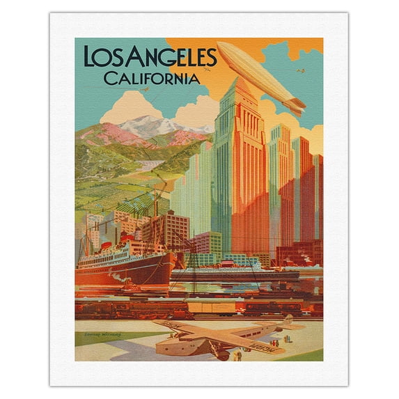 Los Angeles California - Vintage Travel Poster by Edward Withers c.1929 - Fine Art Rolled Canvas Print 20in x 26in