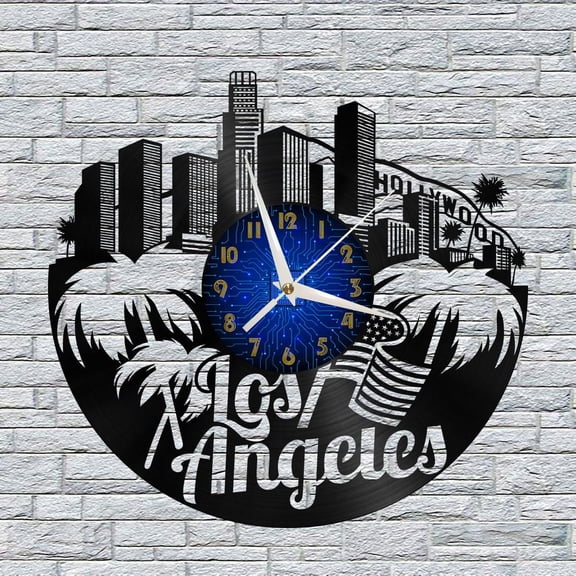 Los Angeles City View 2 12 Inch Vinyl Record Wall Clock - Silent, Creative, and Unique Clock for Living Room, Entryway, or Bedroom Decor - Perfect Gift Idea(12 inchs B without LED)