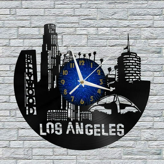 Los Angeles City View 4 12 Inch Vinyl Record Wall Clock - Silent, Creative, and Unique Clock for Living Room, Entryway, or Bedroom Decor - Perfect Gift Idea(12 inchs B without LED)
